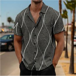 Men's Casual Shirts 2024 Shirt Line Print Blue Green Grey Outdoor Street Short Sleeve Lapel Clothing Fashion Designer Soft Oversized