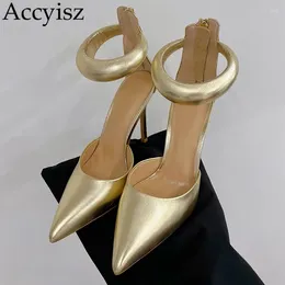 Dress Shoes 2024 Fairy Summer Pumps Ring Decor Pointed Toe Sandals Women Solid Zipper High Heels Sexy Banquet