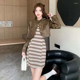 Casual Dresses E Streetwearmaxi Es For Women Rsvppap Officials Store W4M French Retro Motorcycle Sweet Cool Leather Short Jacket Set Kore