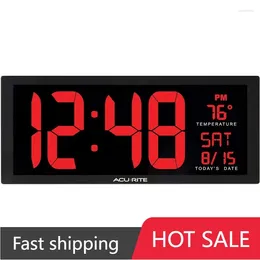 Wall Clocks AcuRite Large Digital LED Oversized Clock With Date And Temperature Perfect For Home Or Office (75127M) 14.5-Inch Red