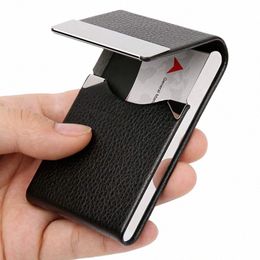 busin Card Holder Case - Slim PU Leather Metal Pocket Card Holder with Magnetic Shut, Name Card Holder Y5SV#