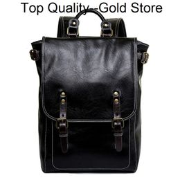 2024 retro trend mens square soft leather backpacks simple fashion shoulder bag black versatile college student school 240329