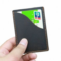 vintage Minimalist Men Card Holder Genuine Leather Small Ultra Thin Slim Mini Credit Card Bank ID Card Holder Clip r78U#