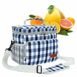 denuoniss Insulated Lunch Bag For Women Large Capacity Thermal Picnic Bag With Shoulder Strap Meal Prep Plaid Print Cooler Bag I9BZ#