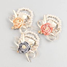 Charm Bracelets Girls Bridesmaid Wrist Flowers Pearl Ribbon Rose Bracelet For Wedding Prom Party Bride To Be Gift Accessories