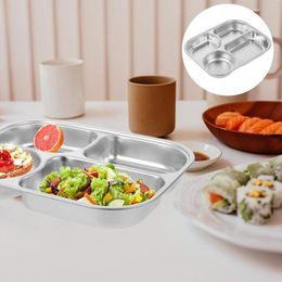 Plates Stainless Steel Dinner Plate Tray Divided Dish Kitchen Adults Metal Student