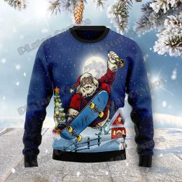 Cat Skull Santa And Drum 3D Printed Men's Crewneck Ugly Christmas Sweater Winter Unisex Casual Warm Knit Pullover Sweater MY04