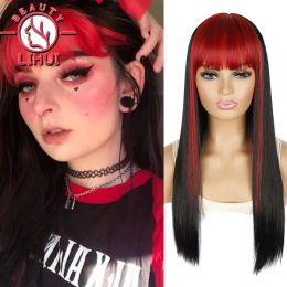 Wigs Long Straight Double Colour Wig With Bang Synthetic Wigs for Women Heat Resistant Natural Hair for Daily Halloween Cosplay Party