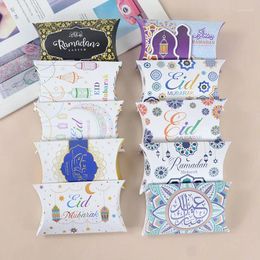 Gift Wrap 10Pcs Eid Mubarak Candy Box Pillow Shape Paper For Kids Ramadan Decoration 2024 Islamic Muslim Festival Party Supplies