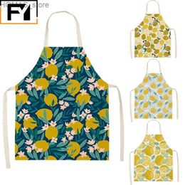 Aprons Lemon Tropical Print Pattern Linen Apron Kitchen Womens Baking Waist Bib Home Cooking Short Sleeve Sleeveless Cleaning Apron Y240401