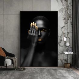 African Black Gold Women Posters and Prints Women Portrait Gestures Canvas Painting Wall Art Picture for Living Room Home Decor