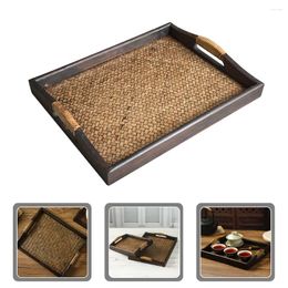 Plates Thai Rattan Tray Breakfast Storage Plate Fruit Serving Rectangular Restaurant Water Cup Tea Party Holder Wooden Footstool