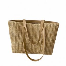 summer Straw Bag Women Large Capacity Weave Totes Bag Handmade Rattan Beach Bag Vacati Lady Straw Shoulder Pouch F2vN#