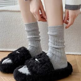 1/2pairs Winter Cashmere Wool Socks Solid Colour Harajuku Retro Long Socks for Women Knitted Warm Thermal Streetwear Crew Sock