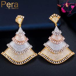 Dangle Earrings Pera Elegant 3 Tone Gold Color Christmas Tree Shiny CZ Zircon Nigerian Big Statement Long For Women Fashion E538