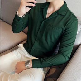 Men's Casual Shirts Men Shirt Spring Luxury Pockets V-Neck Stylish Long Sleeve Male Slim Fit Business Office Dress Tops 4XL