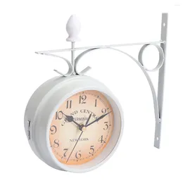Wall Clocks Double Sided Clock Out Door Decor Hanging Digital Decorative Branches Round Iron Home Vintage Retro