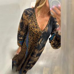 Casual Dresses Women's Leopard Print V-Neck Backless Dress Long Sleeve Party Office Lady Elegant Robe Autumn Winter Sexy 2024