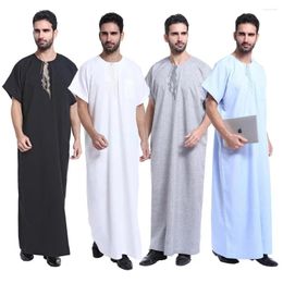 Ethnic Clothing Islam Men Short Sleeve Robes Dress O-Neck Muslim Arabic Turkey Jubbe Thobe Saudi Arab Traditional Kaftan Abaya Dubai Eid