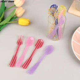 Spoons 2Pcs/Set Acrylic French Style Retro Plaid Dessert Spoon Fork Plastic Tea Coffee Mixing Vintage Drink Tableware Teaspoons