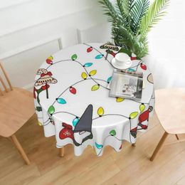 Table Cloth Christmas Gnomes With Tree Polyester Round Cover For Dinning Waterproof Wrinkle Free Cloths