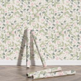 Yellow Pink Floral Self-adhesive Wallpaper Green Leaf Flower Waterproof PVC Wallpaper Peel And Stick Furniture Cabinet Sticker