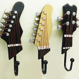 Hooks 3pcs/lot Vintage Style Guitar Design Wall Hook Iron Coat Hanger Hand-painted Resin High Quality Key Home Decoration