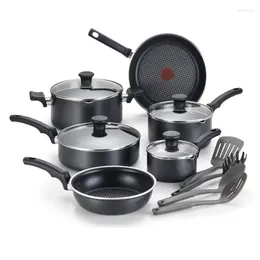 Cookware Sets Andralyn Cook & Strain Nonstick Set 14 Piece Black Dishwasher Safe Pots And Pans