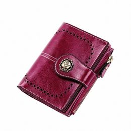 small Genuine Leather Wallets for Women Folding Wallet with Zipper Coin Pocket Card Holder Short Pink Purse Red Purple Wallet f8Ga#