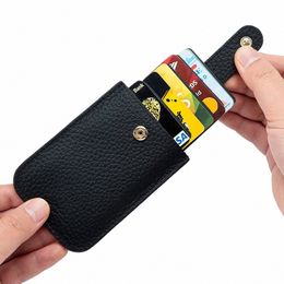 genuine Leather Slim Card Holder Quick Acc Pull Tab RFID Lining Soft Cowhide Men Women Portable Bill Wallet Credential Cover 57U9#