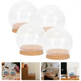 Storage Bottles 4 Pcs With Base Spherical Glass Cover Flower Embellishments Candles Display Wooden Immortal Hood