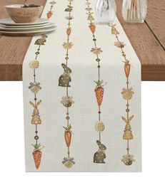 Easter Bunny Eggs Radish Table Runner Wedding Dining Decoration Kitchen Tablecloth 240325