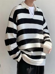 Men's Sweaters Knitted Autumn Fashion Casual Sweater O-Neck Striped Slim Fit Mens Pullovers Pull Contrast Color Knitwear A115