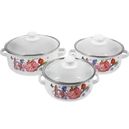 Double Boilers Vintage Soup Pot Home Enamel Cooking Delicate Cookware Double-handle Canteen Stew Portable Fettuccine Pasta