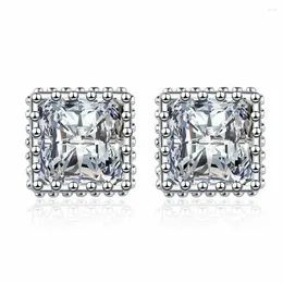 Stud Earrings S925 Sterling Silver High-End Exquisite Light Luxury Hollow Carved Sugar Cube