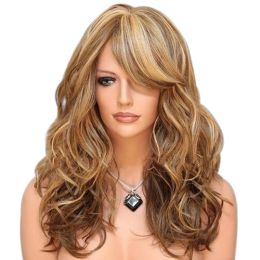 Wigs QQXCAIW Long Curly Wig For Women Ladies Party Natrual Mixed Brown Blonde Synthetic Hair Wigs