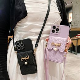 Cute Leather Wallet Bag Case for iPhone 14 13 Pro Max 11 12 15 Pro X XR XS 7 8 Plus Crossbody Lanyard Cord Strap Silicone Cover
