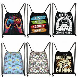 l Paused My Game To Be Here Print Drawstring Bags Gamepad Storage Bag for Travel Video Game Fans Backpack Teenager Bookbag Gift i1CU#