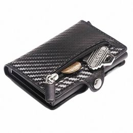 custom Card Holder Anti-theft Carb Fiber Wallet Men Credit Card Holder Zipper Coins Pocket Wallet RFID Card Case & Mey Clips b2TB#