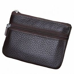 leather 2 Zipper Coin Purse Wallet With Card Slots, Coin Organizer, Change Holder,Card Case, Leather Zipper Storage Bag for Men 63QN#