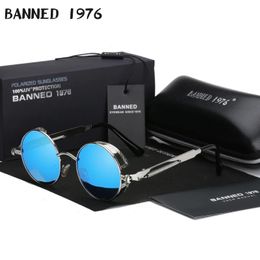 Retro Round Metal HD Polarised Punk Steampunk Sunglasses For Women MenVintage Sun Glasses Oculos De Sol Meminino Masculino 240327