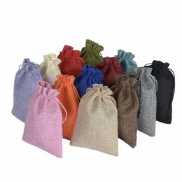50pcs/lot 17x23cm Eco Burlap Jute Linen Drawstring Gift Bags Wedding Birthday Party Packaging Bags Supply Can Print Logo M4sa#