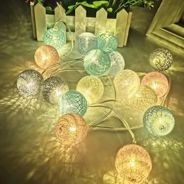 20 LED Cotton Ball Garland Lights String Christmas Xmas Outdoor Holiday Wedding Party Baby Bed Fairy Lights Decorations 240325