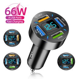 4 Ports 66W USB Car Charger Fast Charging Qucik Charge 3.0 QC3.0 PD 20W Type C Car USB Charger For iPhone Xiaomi Samsung