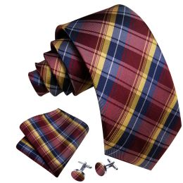 Red Yellow Blue Men Tie With Pocket Square Cufflink Set Classic Plaid Silk Suit Necktie For Male Designer Gift Party Barry.Wang