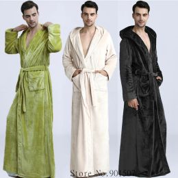Men Sleepwear Thicken Flannel Bathrobe Gown Loose Robe Winter Warm Kimono Bath Gown Long Peignoirs Shower Robes Home Clothes