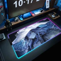 RGB E-elden Dazzling Cool Mouse Pad Anime Table Mat Office accessories Backlit Gamin Playmats Large Carpets LED Gaming Mousepad