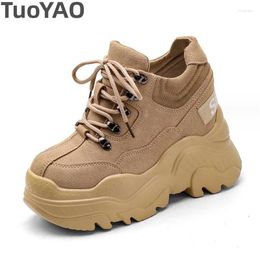 Casual Shoes 10cm Natural Cow Leather Platform Wedge Sneakers Hidden Heel Women Chunky Pumps High Heels Spring Autumn