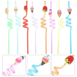 Disposable Cups Straws 8 Pcs Personality Styling Straw Cocktail Garnish Cartoon Plastic Decorative Beverage