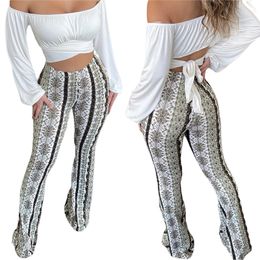 Women s Flared Leggings Stretchy Palazzo Trousers Retro High Waisted Trousers for Women Boho Hippy Trousers Flared Yoga Pants